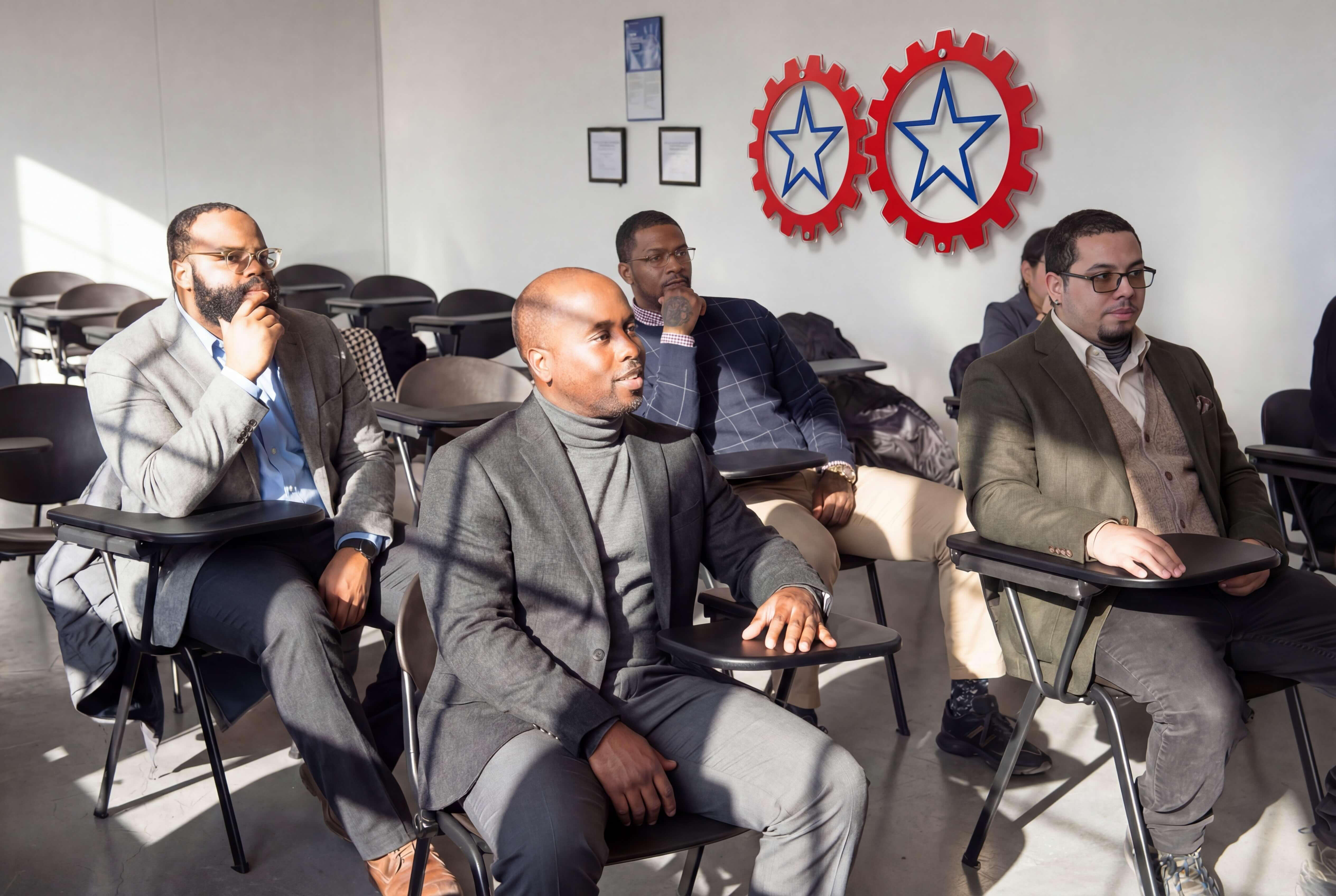 Diverse group of professionals in training